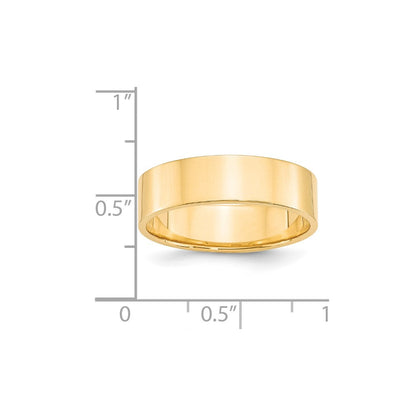18k Yellow Gold 6mm Lightweight Flat Wedding Band Ring