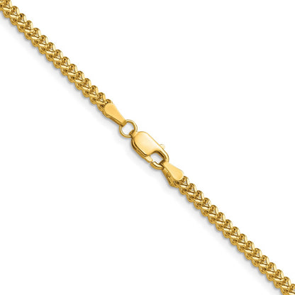 14K Yellow Gold 30 Inch 2mm Franco With Lobster Clasp Chain Necklace