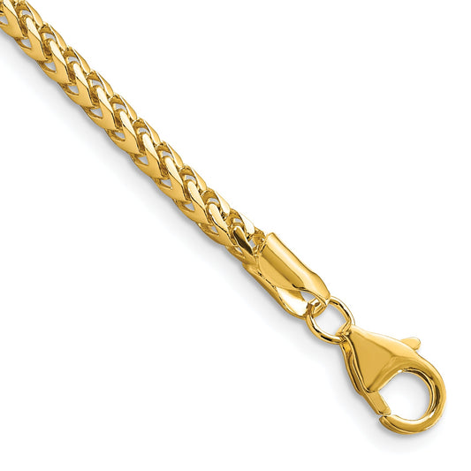 14K Yellow Gold 9 Inch 3mm Franco With Fancy Lobster Clasp Chain Bracelet
