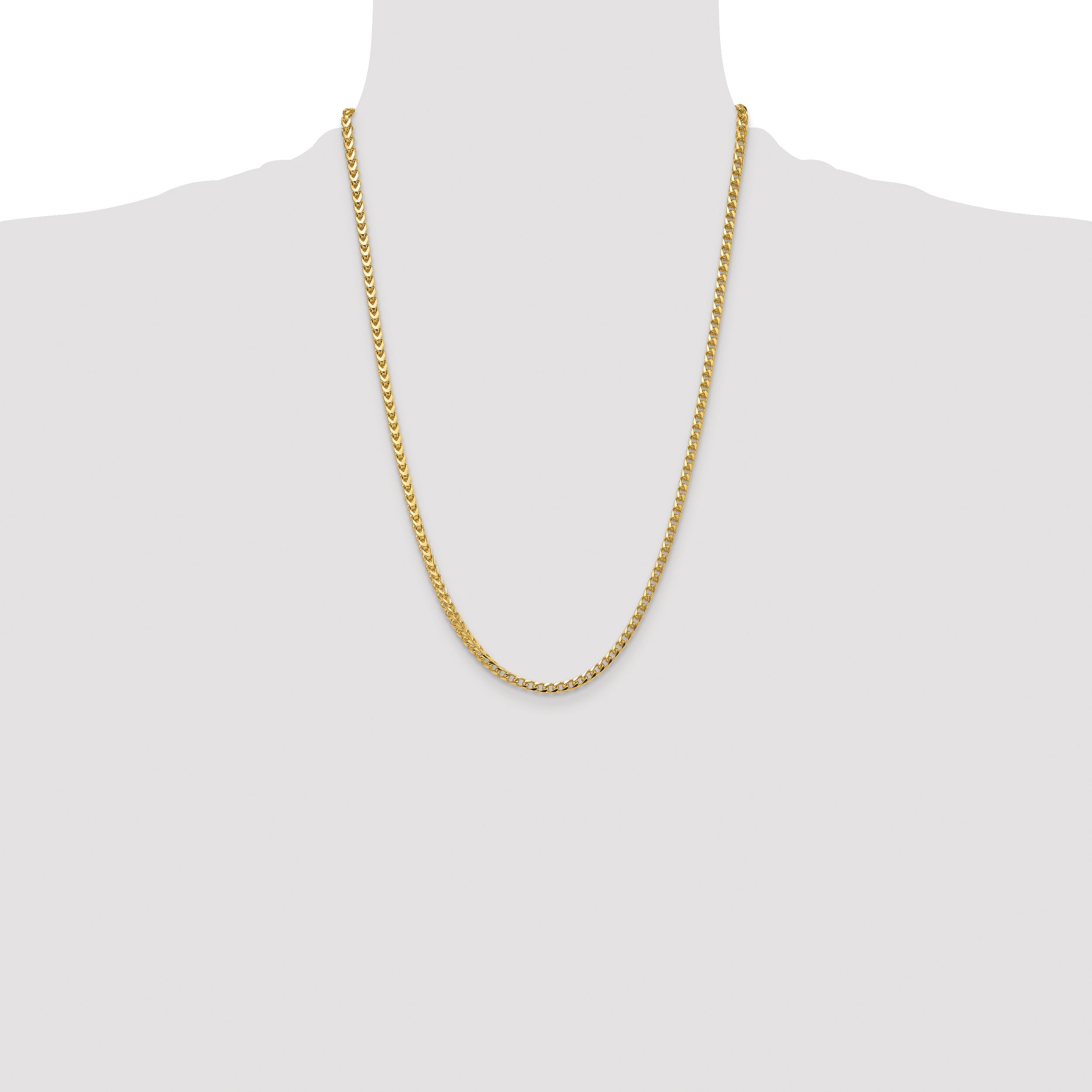 14K Yellow Gold 24 Inch 3.7mm Franco With Fancy Lobster Clasp Chain Necklace
