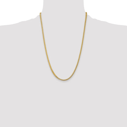 14K Yellow Gold 24 Inch 3.7mm Franco With Fancy Lobster Clasp Chain Necklace