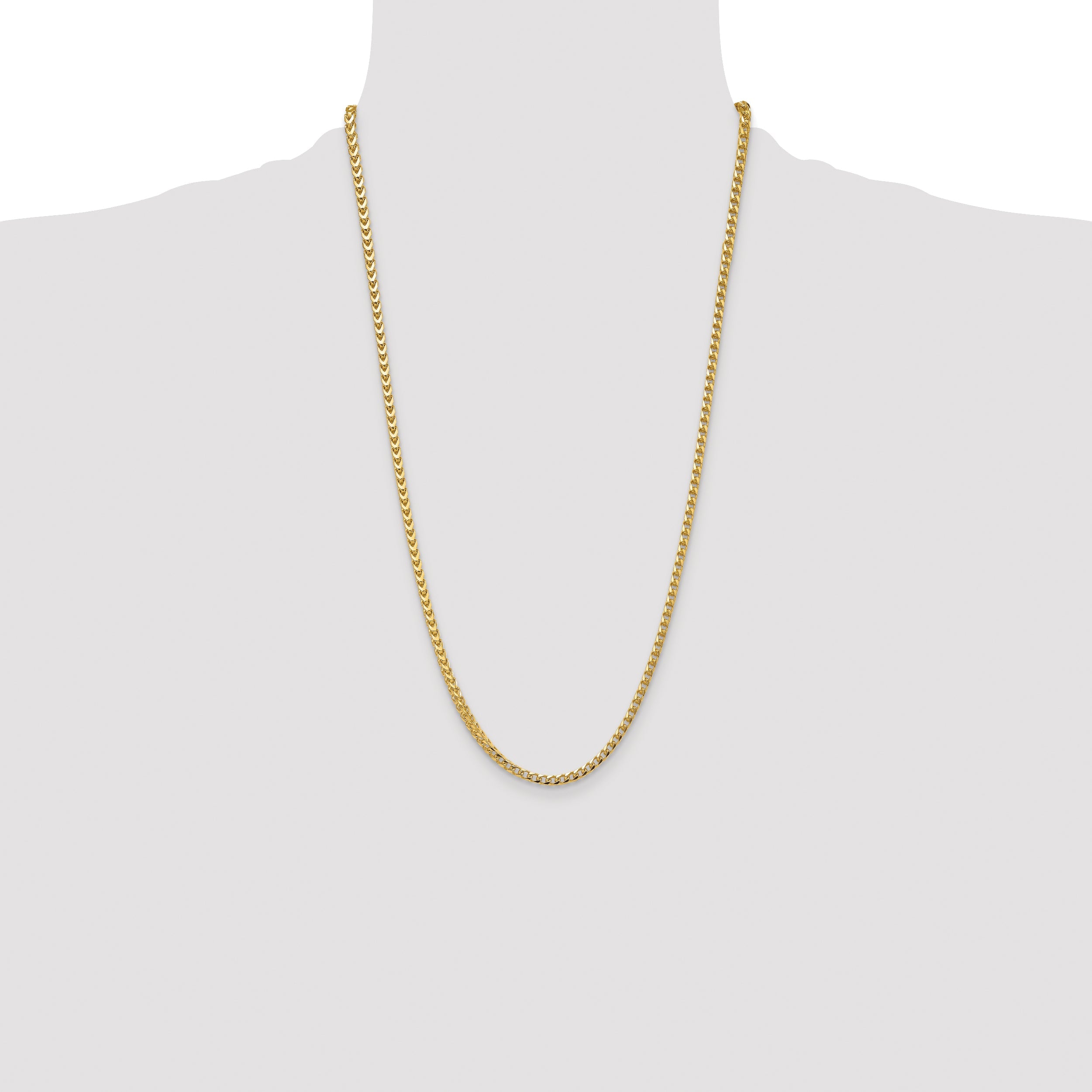 14K Yellow Gold 26 Inch 3.7mm Franco With Fancy Lobster Clasp Chain Necklace