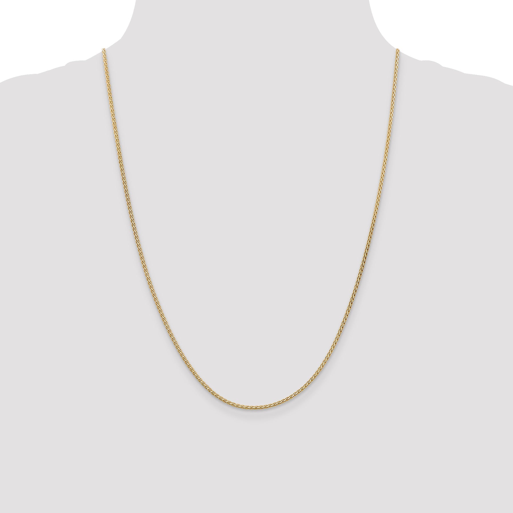 14K Yellow Gold 24 Inch 1.9mm Flat Wheat With Lobster Clasp Chain Necklace