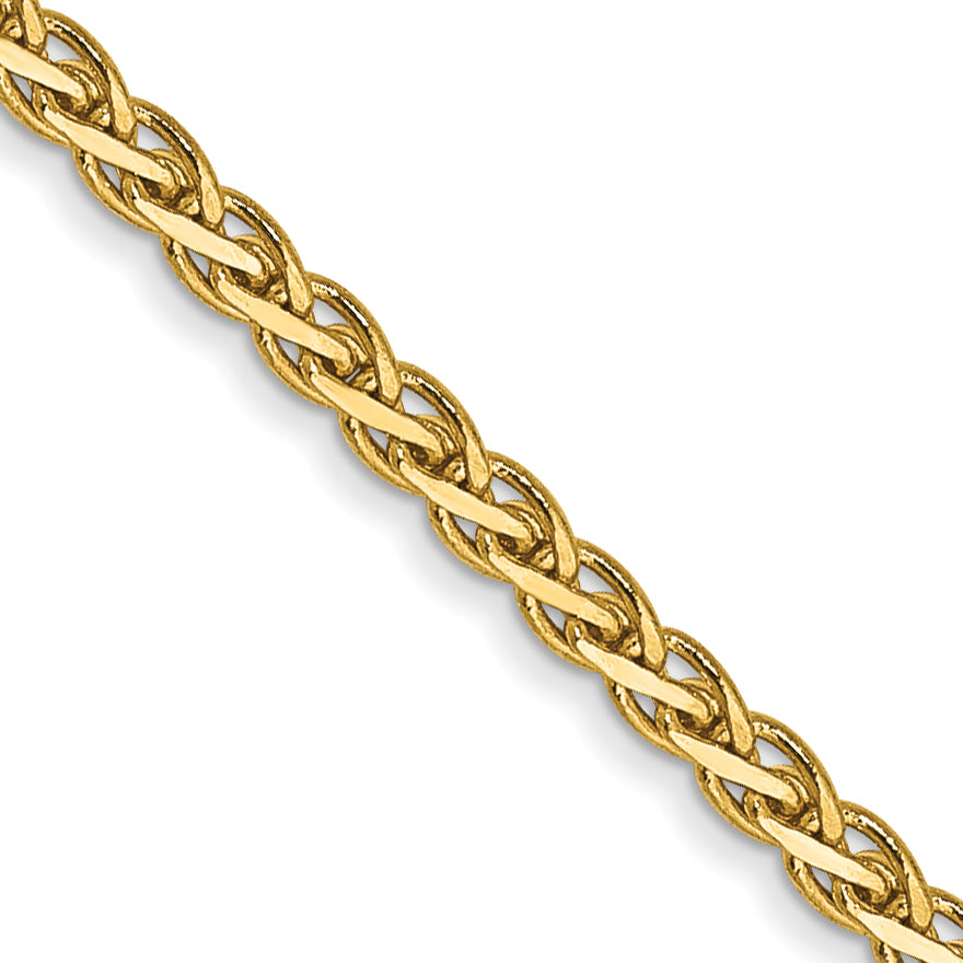 14K Yellow Gold 16 Inch 1.9mm Flat Wheat With Lobster Clasp Chain Necklace