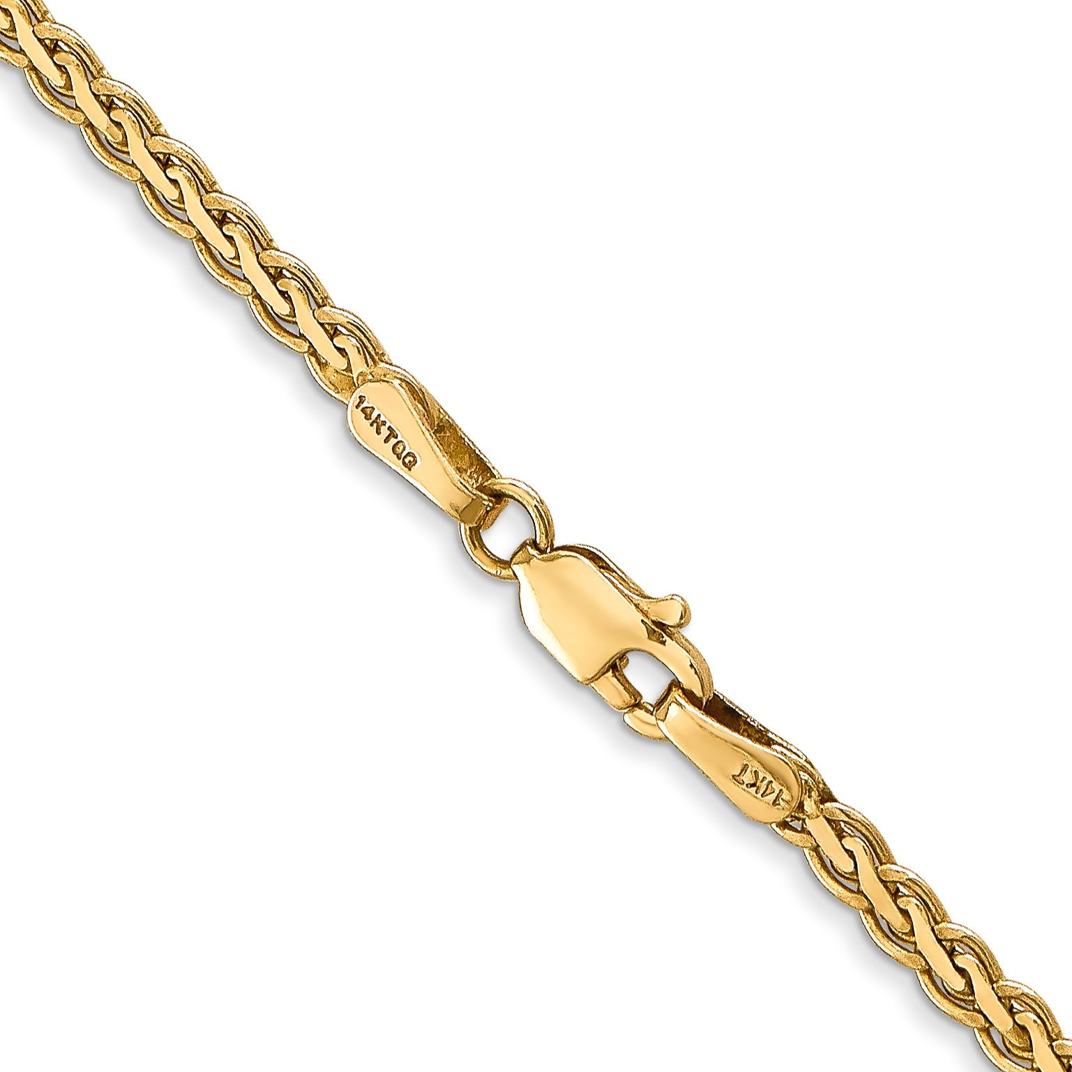 14K Yellow Gold 18 Inch 2.4mm Flat Wheat With Lobster Clasp Chain Necklace