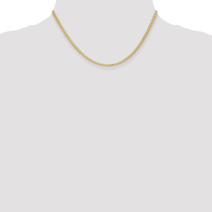 14K Yellow Gold 16 Inch 2.4mm Flat Wheat With Lobster Clasp Chain Necklace
