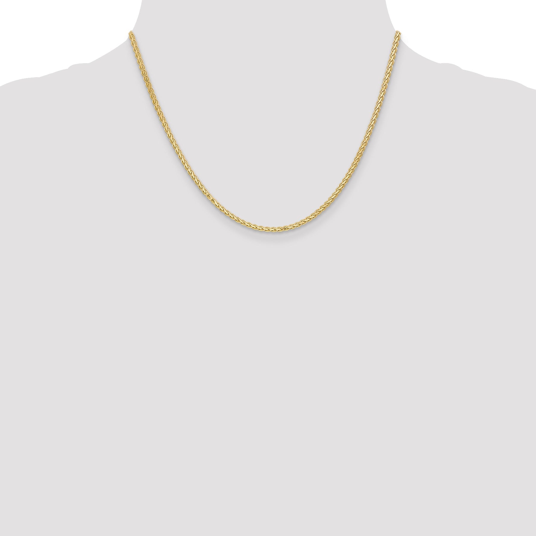14K Yellow Gold 18 Inch 2.4mm Flat Wheat With Lobster Clasp Chain Necklace