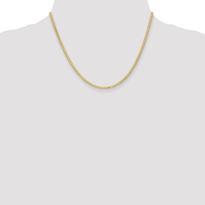 14K Yellow Gold 18 Inch 2.4mm Flat Wheat With Lobster Clasp Chain Necklace