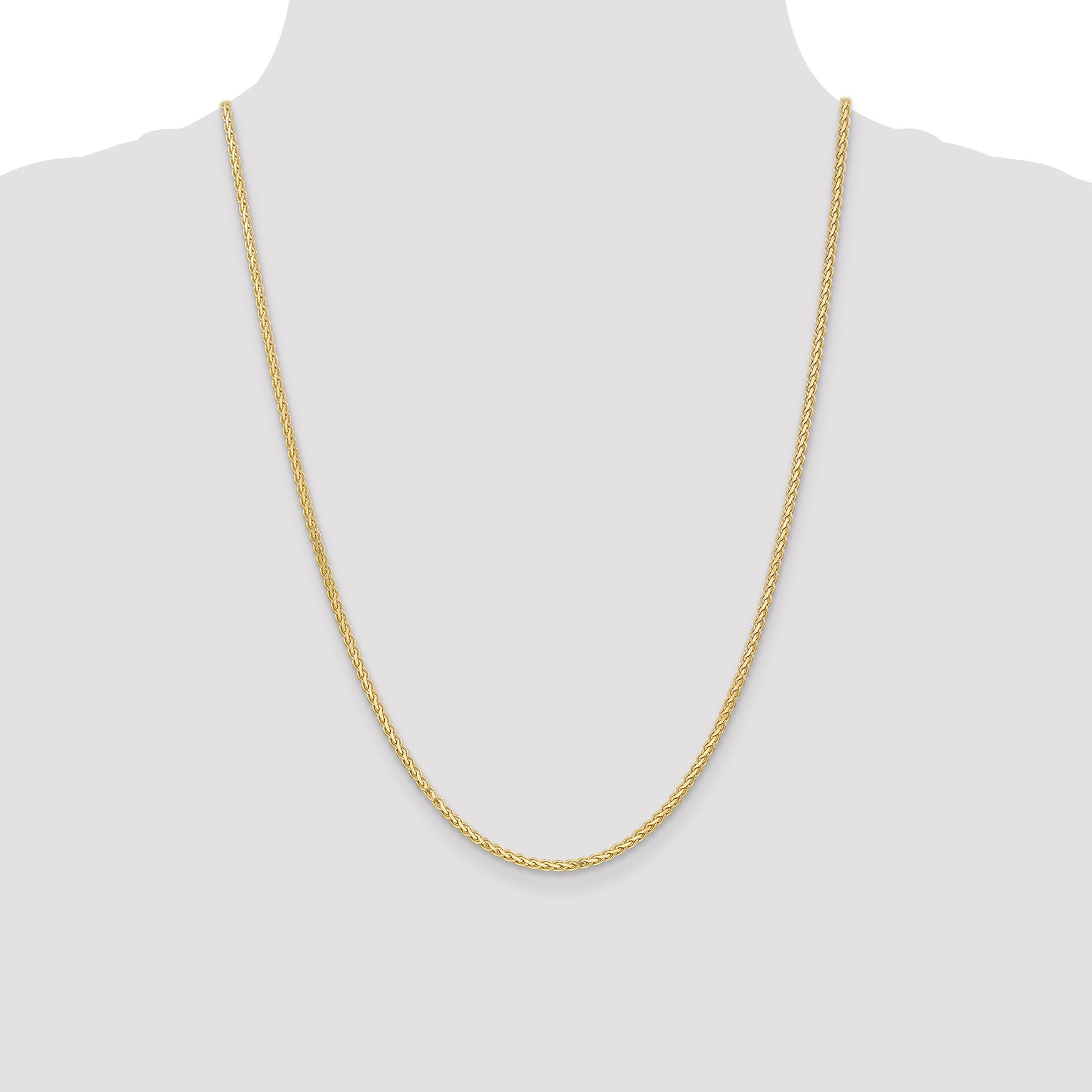 14K Yellow Gold 24 Inch 2.4mm Flat Wheat With Lobster Clasp Chain Necklace