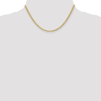 14K Yellow Gold 16 Inch 2.8mm Flat Wheat With Lobster Clasp Chain Necklace