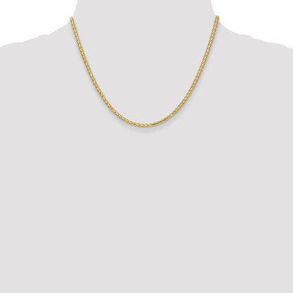 14K Yellow Gold 18 Inch 2.8mm Flat Wheat With Lobster Clasp Chain Necklace