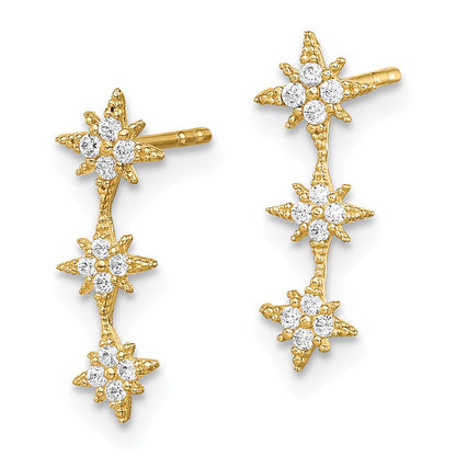 14K Yellow Gold Madi K Cz Star Drop Bar Dangle Post Earrings