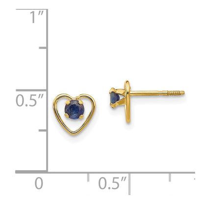 14K Yellow Gold Madi K 3mm Created Sapphire Birthstone Heart Earrings