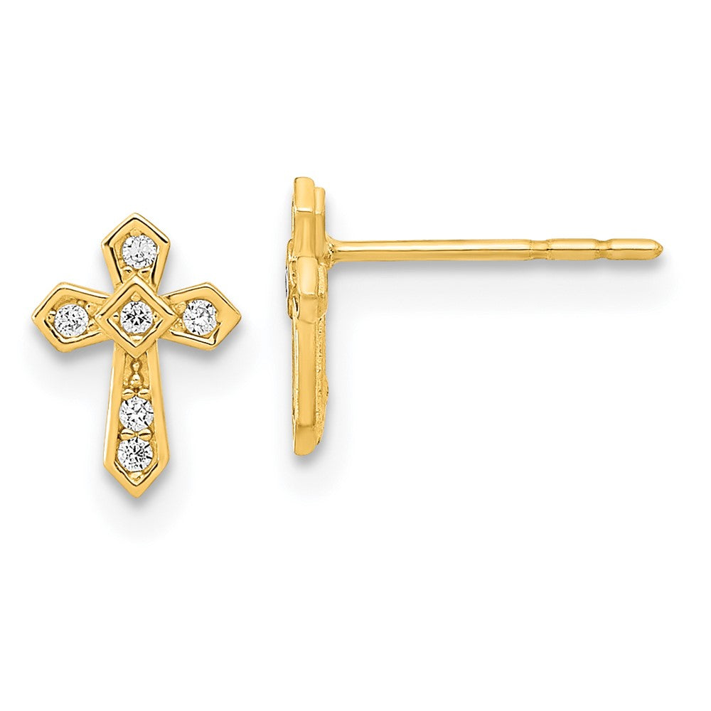 14K Yellow Gold Madi K Polished Cross Cz Post Earrings