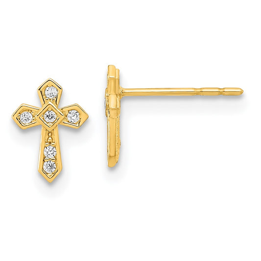 14K Yellow Gold Madi K Polished Cross Cz Post Earrings