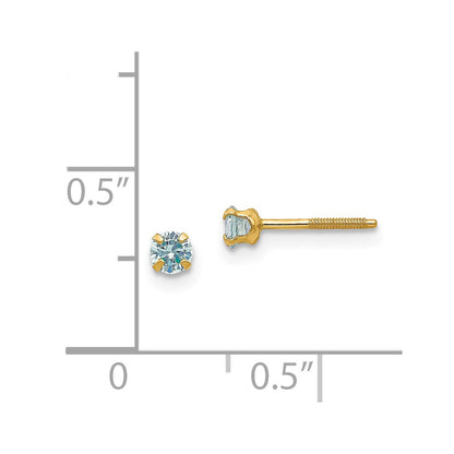 14K Yellow Gold Madi K 3mm Imitation Aquamarine Birthstone Earrings (Mar)