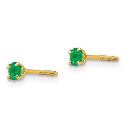 14K Yellow Gold Madi K 3mm Imitation Emerald Birthstone Earrings (May)