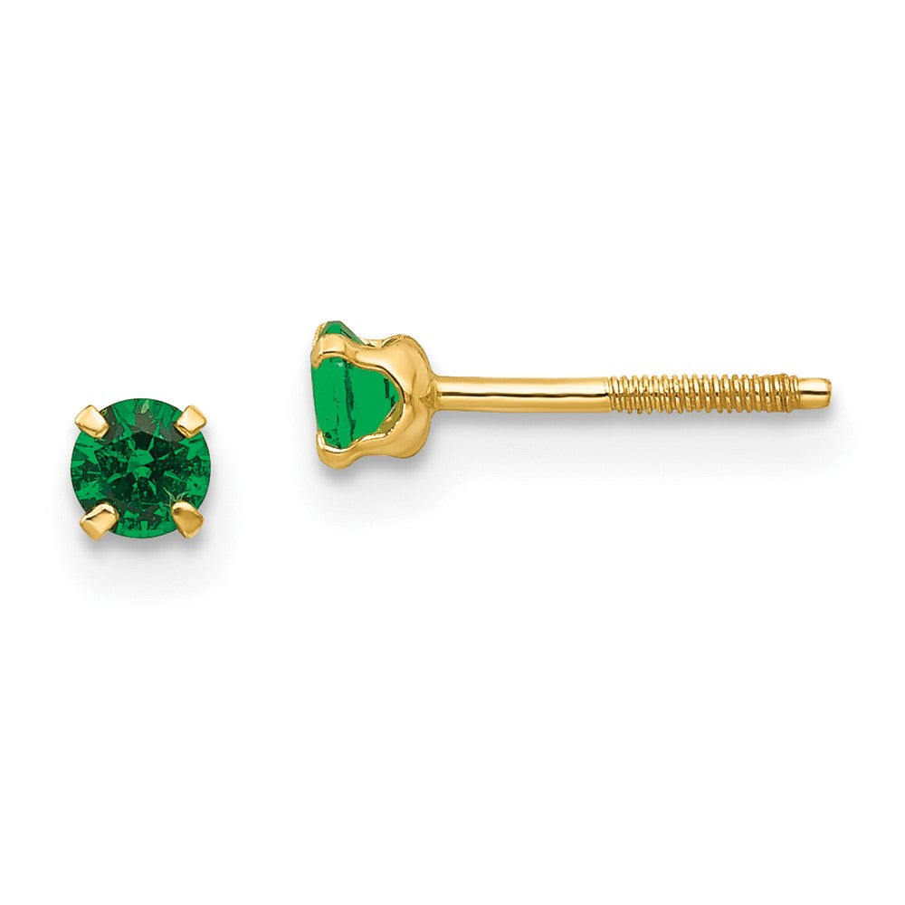 14K Yellow Gold Madi K 3mm Imitation Emerald Birthstone Earrings (May)