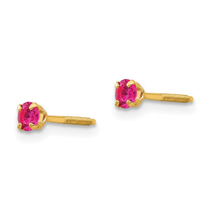14K Yellow Gold Madi K 3mm Imitation Ruby Birthstone Earrings (Jul)