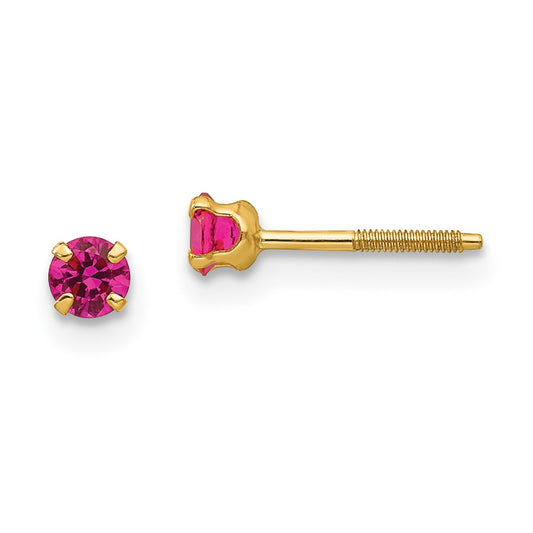 14K Yellow Gold Madi K 3mm Imitation Ruby Birthstone Earrings (Jul)