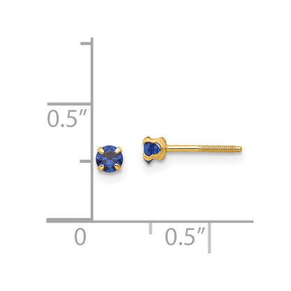 14K Yellow Gold Madi K 3mm Imitation Sapphire Birthstone Earrings (Sep)