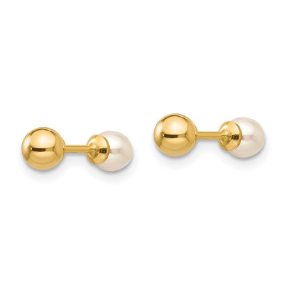 14K Yellow Gold Madi K Reversible 3.75 4mm Fw Cultured Pearl & Ball Earrings