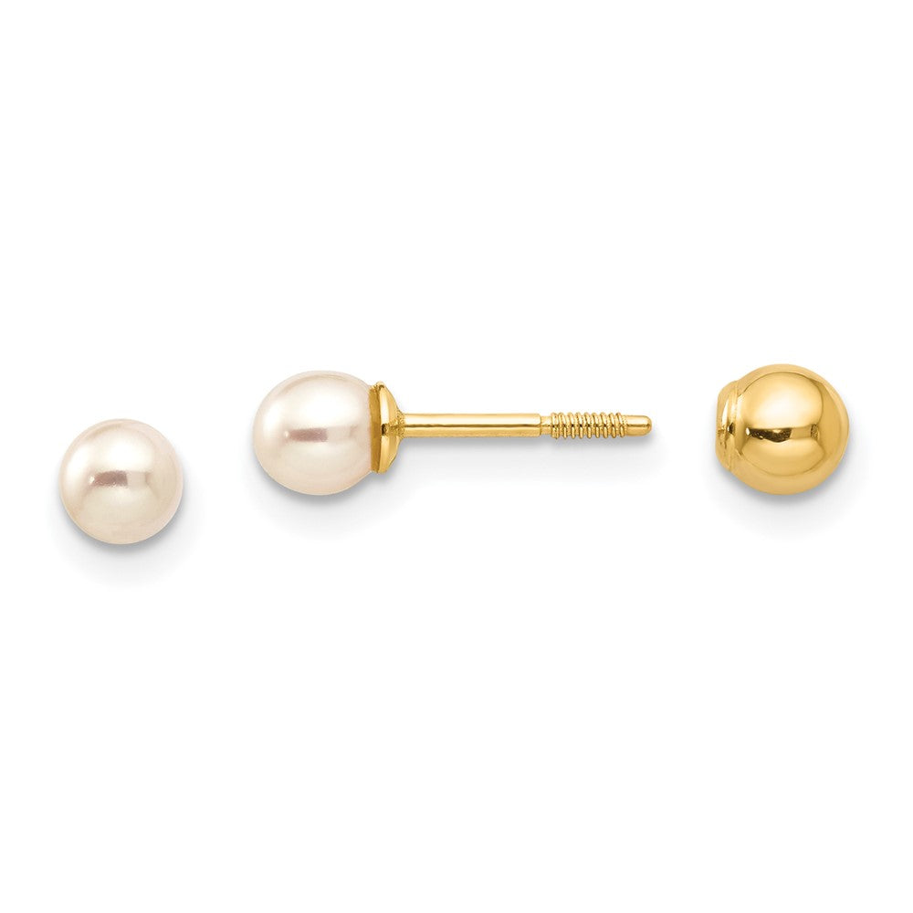 14K Yellow Gold Madi K Reversible 3.75 4mm Fw Cultured Pearl & Ball Earrings