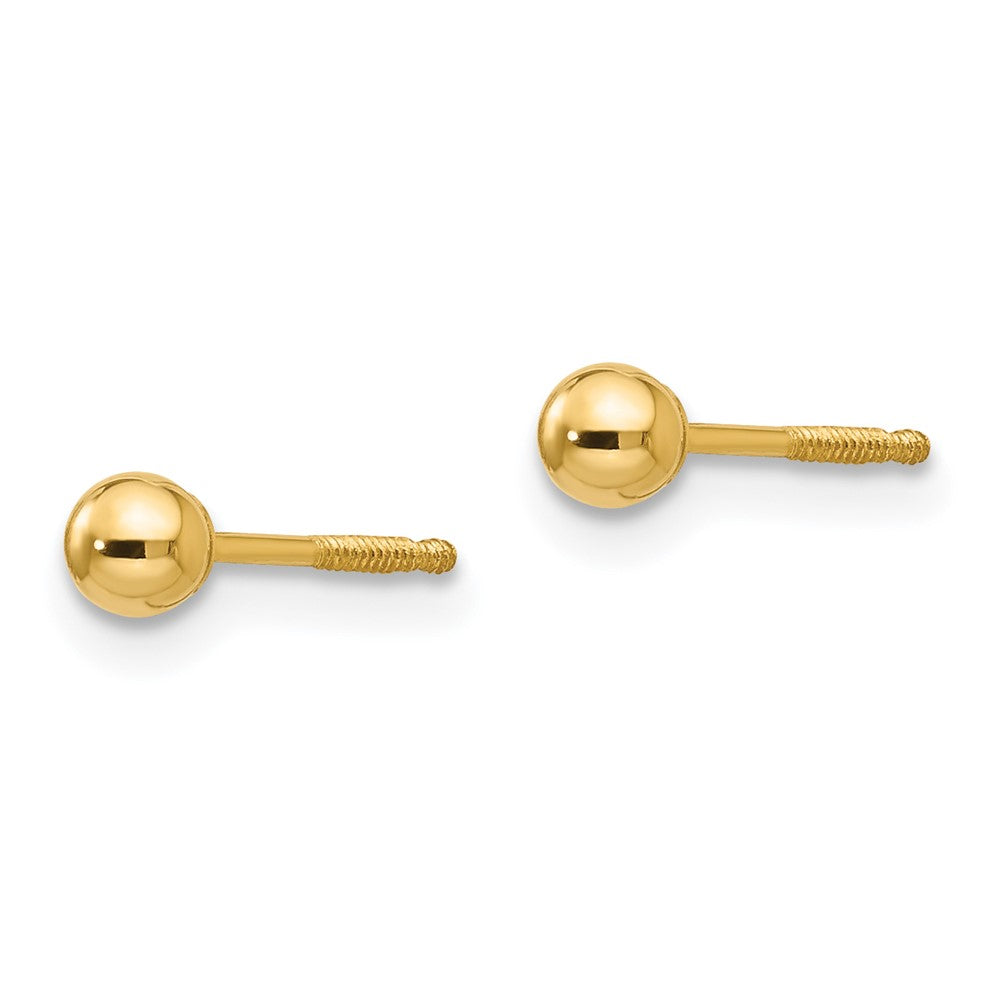14K Yellow Gold Madi K 3mm Ball Push On And Screw Off Screwback Earrings