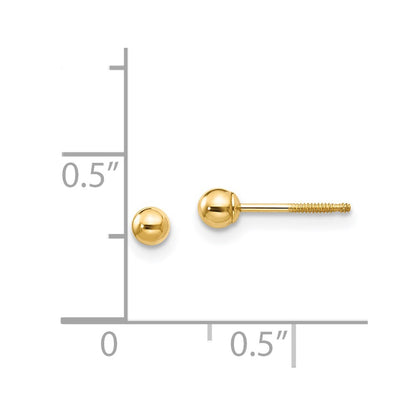 14K Yellow Gold Madi K 3mm Ball Push On And Screw Off Screwback Earrings