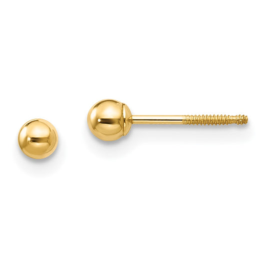 14K Yellow Gold Madi K 3mm Ball Push On And Screw Off Screwback Earrings