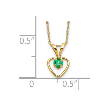 14K Yellow Gold Madi K 3mm Emerald Heart Birthstone Necklace