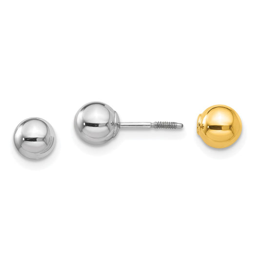 14K Two Tone Madi K Reversible 5mm Ball Screw Earrings