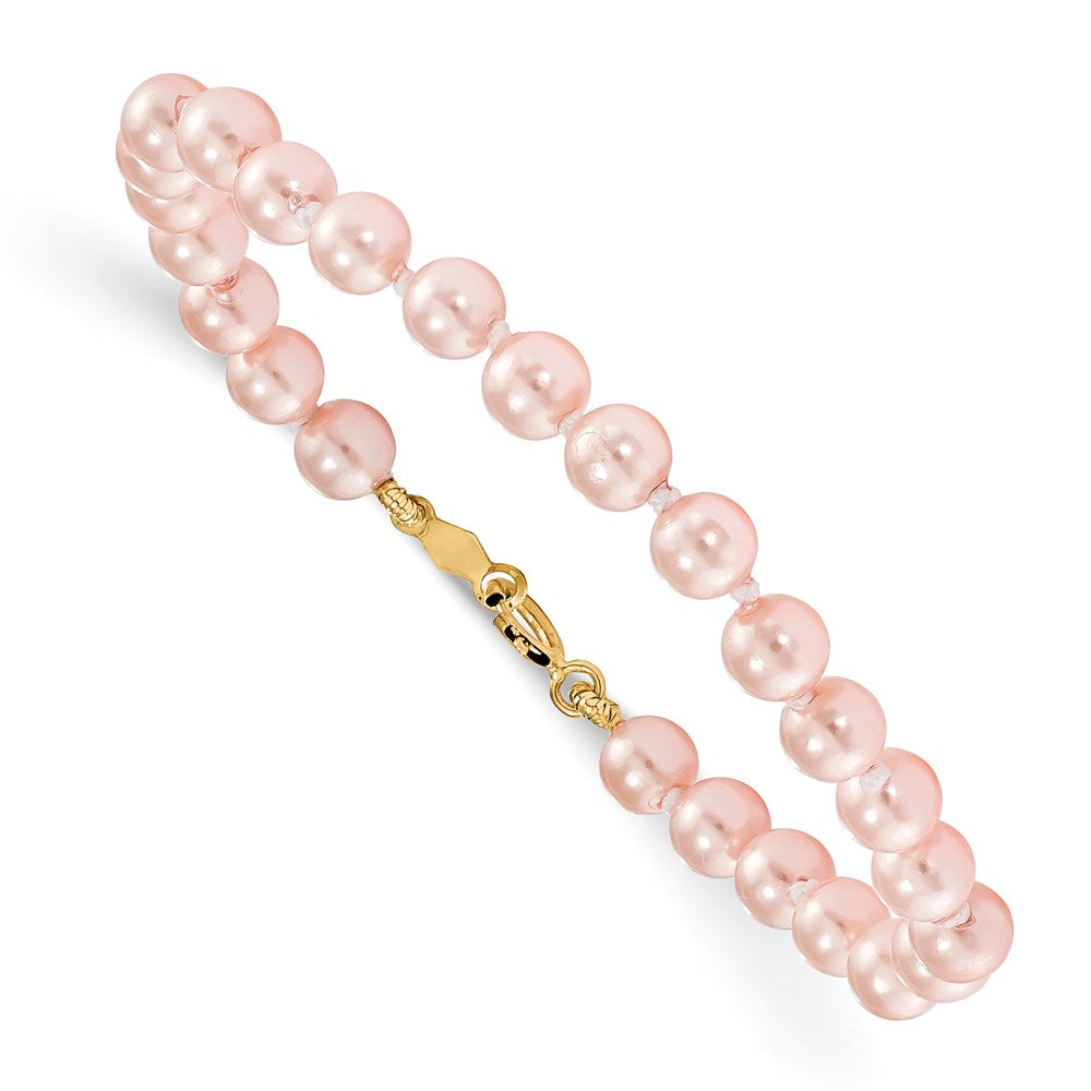 14K Yellow Gold Madi K 4.5mm 5.5mm Pink Imitation Shell Pearl 5.25 Inch Bracelet
