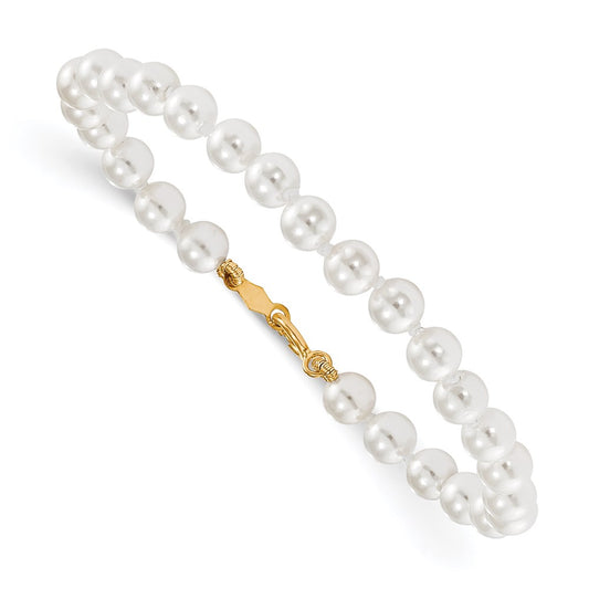 14K Yellow Gold Madi K 4.5mm 5.5mm White Imitation Shell Pearl 5.25 Inch Bracelet