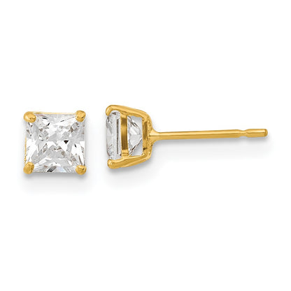 14K Yellow Gold Madi K 4mm Square Cz Basket Set Stud Earrings