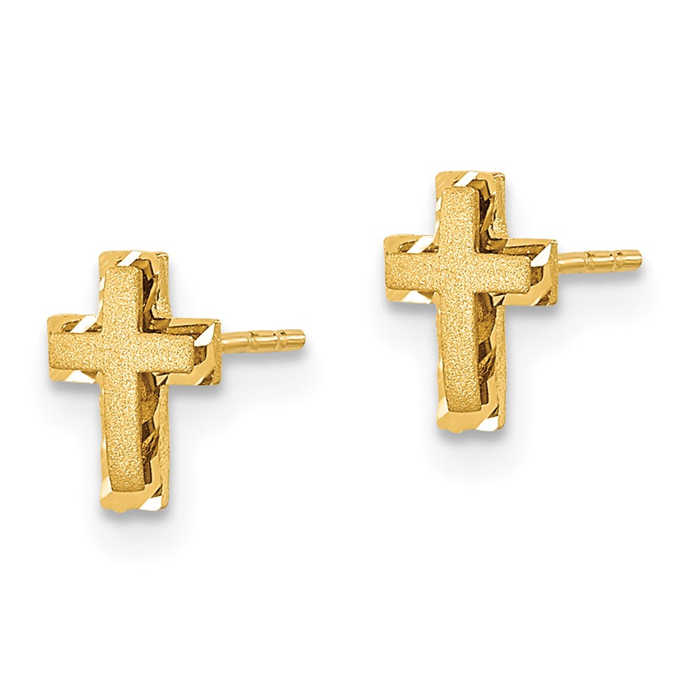 14K Yellow Gold Madi K Satin & Polished Diamond Cut Cross Post Earrings