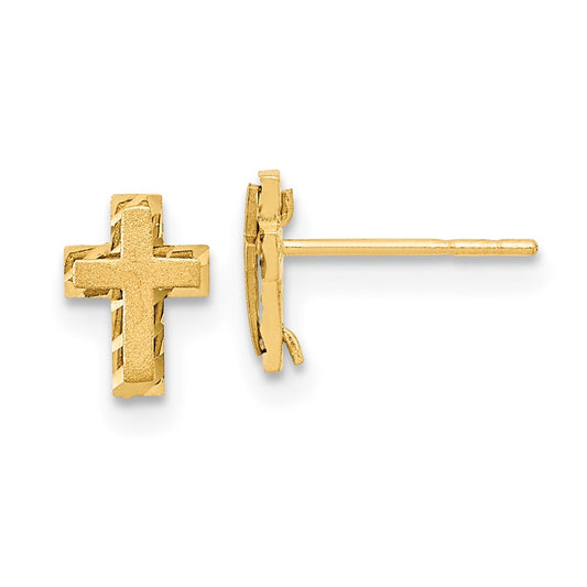 14K Yellow Gold Madi K Satin & Polished Diamond Cut Cross Post Earrings