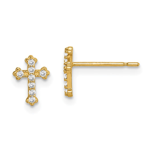 14K Yellow Gold Madi K Cz Cross Post Earrings