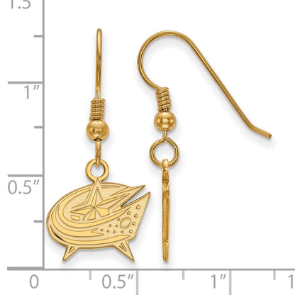 Gold Plated Sterling Silver Nhl Logoart Columbus Blue Jackets Small Dangle Earrings