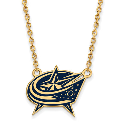 Gold Plated Sterling Silver Nhl Logoart Columbus Blue Jackets Large Enameled Pendant 18 Inch Necklace