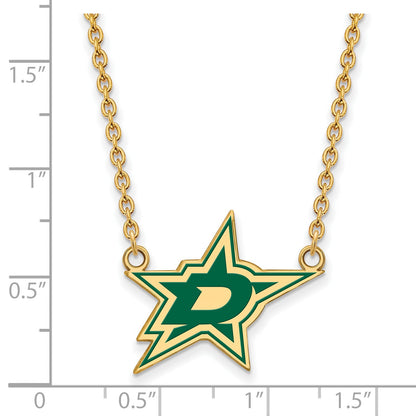 Gold Plated Sterling Silver Nhl Logoart Dallas Stars Large Enameled Pendant 18 Inch Necklace