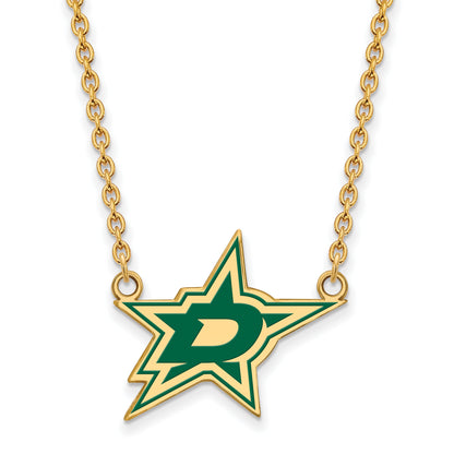 Gold Plated Sterling Silver Nhl Logoart Dallas Stars Large Enameled Pendant 18 Inch Necklace