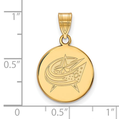 Gold Plated Sterling Silver Nhl Logoart Columbus Blue Jackets Medium Disc Pendant