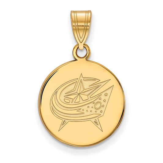 Gold Plated Sterling Silver Nhl Logoart Columbus Blue Jackets Medium Disc Pendant