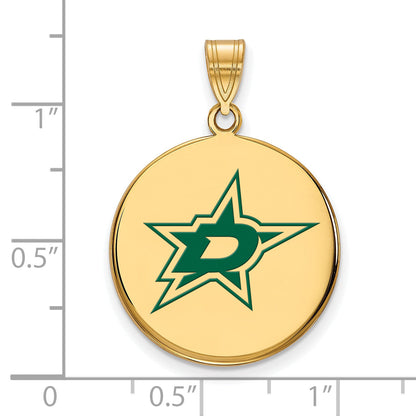 Gold Plated Sterling Silver Nhl Logoart Dallas Stars Large Enameled Disc Pendant