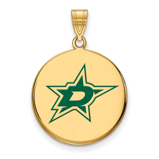Gold Plated Sterling Silver Nhl Logoart Dallas Stars Large Enameled Disc Pendant