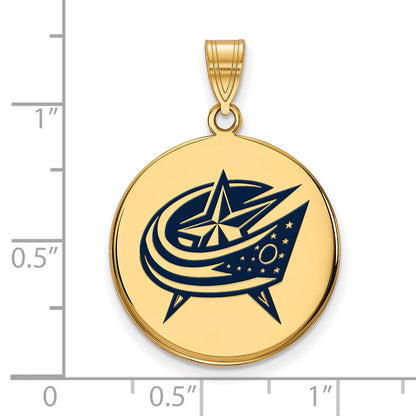 Gold Plated Sterling Silver Nhl Logoart Columbus Blue Jackets Large Enameled Disc Pendant