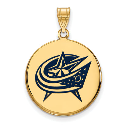 Gold Plated Sterling Silver Nhl Logoart Columbus Blue Jackets Large Enameled Disc Pendant
