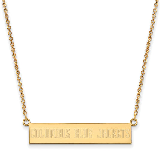 Gold Plated Sterling Silver Nhl Logoart Columbus Blue Jackets Small Bar 18 Inch Necklace