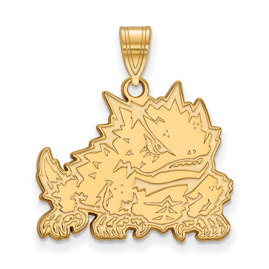 10K Yellow Gold Logoart Texas Christian University Horned Frog Large Pendant